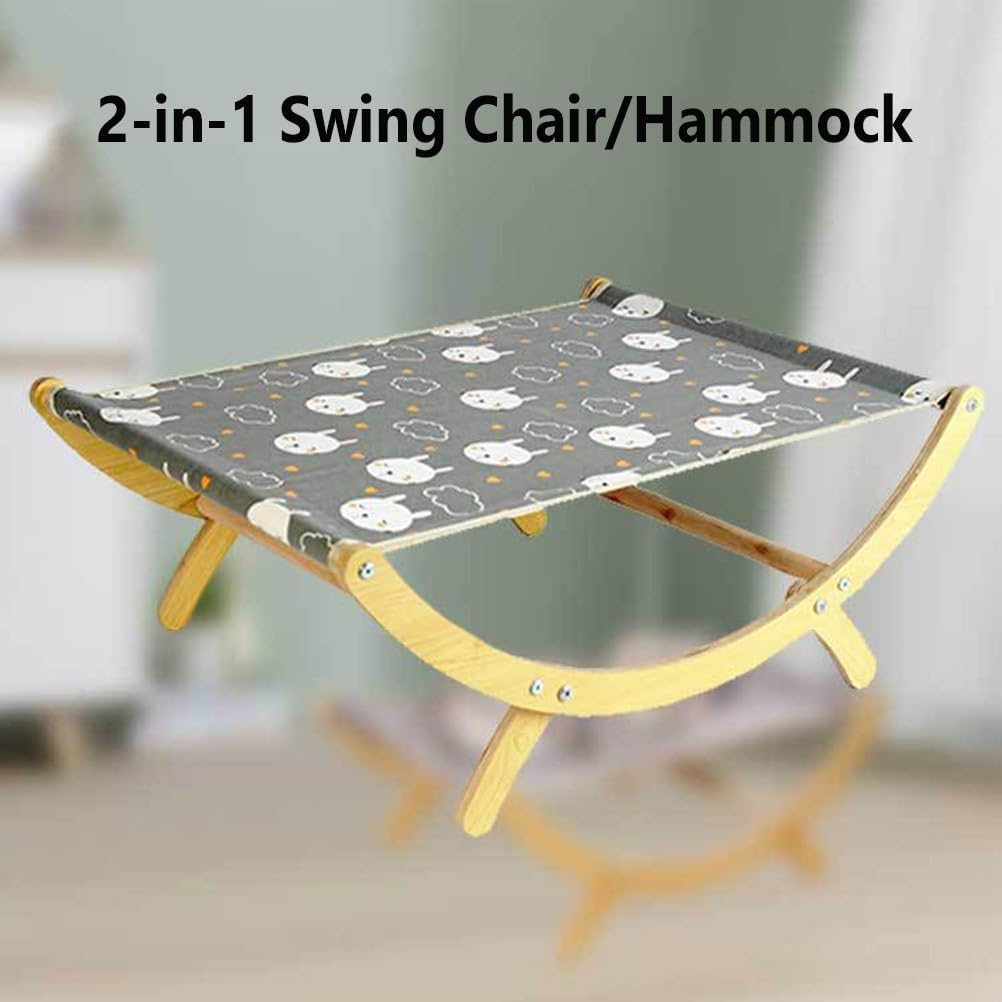 review 2-in-1 pet cat Swing Bed, Indoor Floor Standing Wooden cat Swing Chair Bed Indoor cat and Dog pet Furniture, 2 Colors (Color : Gray-1)
