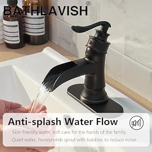 Bathroom Faucet Black Waterfall Farmhouse Single Hole Matte Black Sink Vanity Lavatory with Pop Up Drain with Overflow Deck Mount Single Handle Basin Mixer Tap