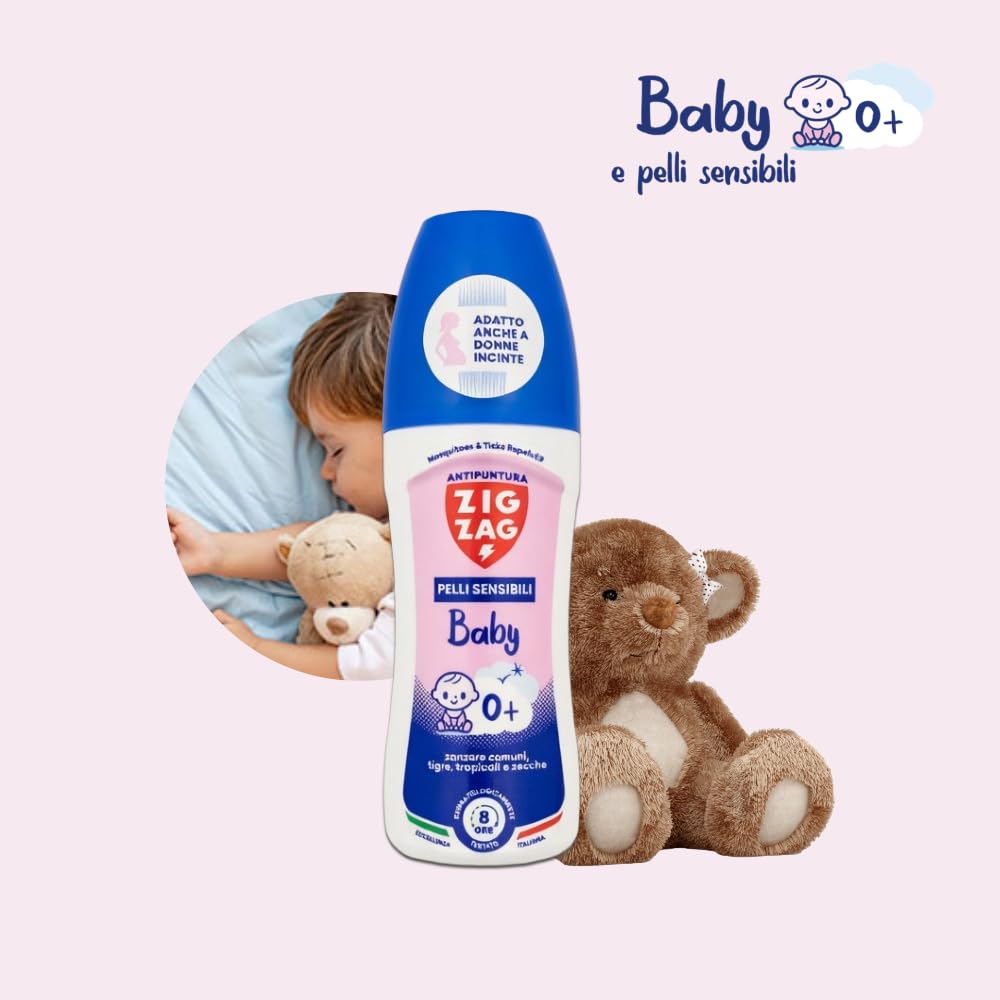 ZIG – ZAG Spray Antizanzare per Bambini e Neonati, Repellente corpo anti zanzare per pelli sensibili, zecche e tafani, senza profumo, 100 ml