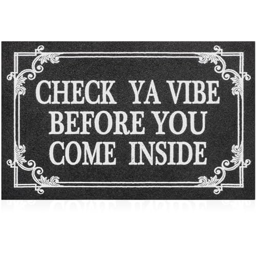 Go Away Doormat HLFMVWE Indoor Door Mat Welcome Mats for Front Door Outdoor Entry Black Doormat, Check Ya Vibe...