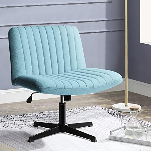 PUKAMI Armless Office Desk Chair No Wheels for Girl Women,Fabric Padded Modern Swivel Vanity Chair,Height Adjustable Wide Seat Computer Task Chair for Home Office,Mid Back Accent Chair (Light Blue)