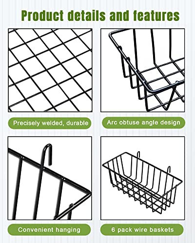 6 Pack Black Wire Baskets For Organizing, Wall Basket With Hooks, Grid Wall Panel Hanging Wire Accessory Basket, Wire Wall Storage Sempoma #TOP4