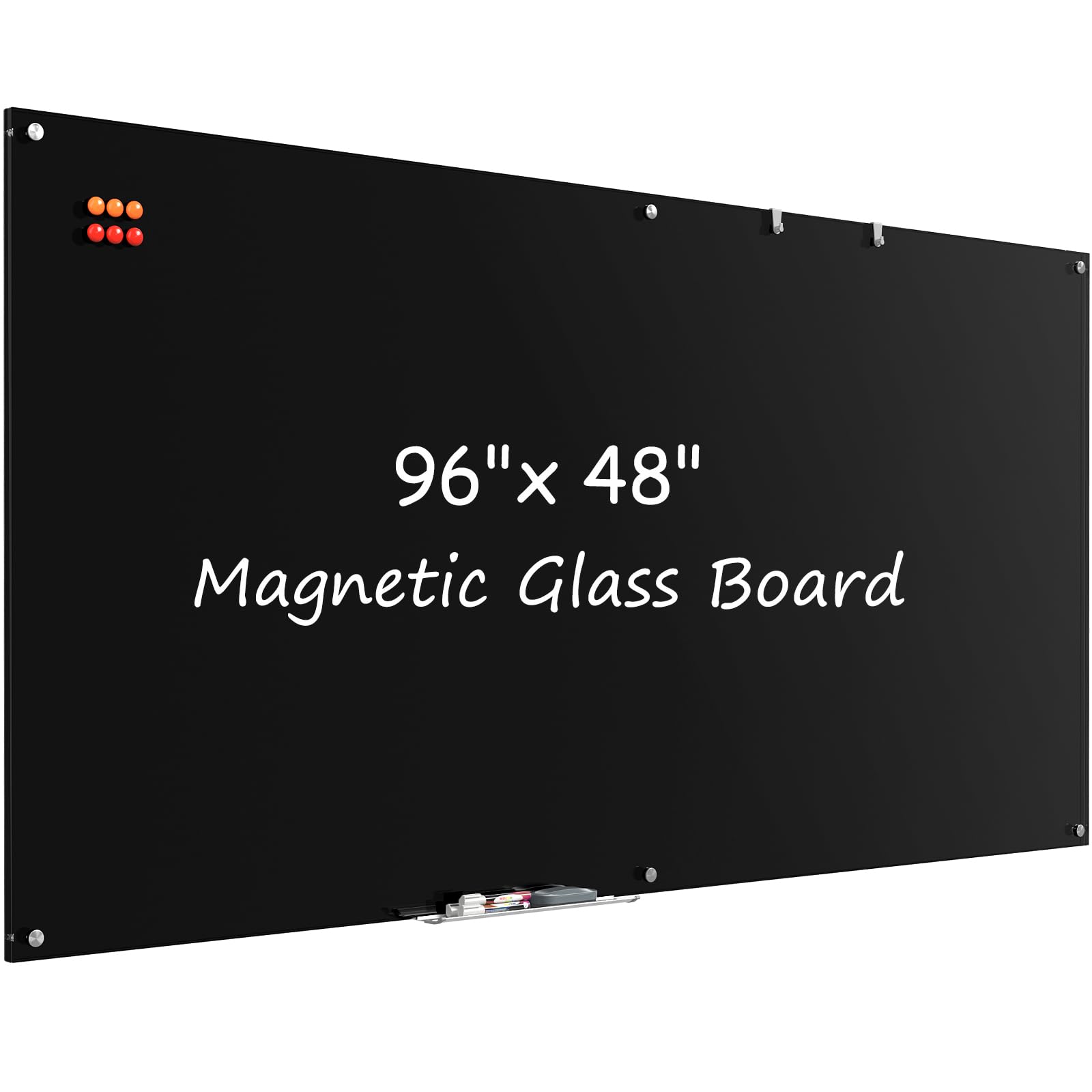 Photo 1 of MaxGear Glass Whiteboard, Tempered Magnetic Dry Erase Board 96 x 48 Inch Black, Frameless Wall Mounted, Office Classroom Conference Room Home Use, Includes Markers, Eraser, Magnets & Mounting Kit
