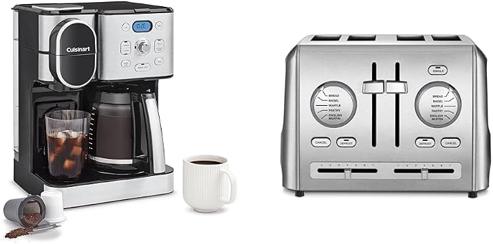 Cuisinart Coffee Maker, 12-Cup Glass Carafe, Automatic Hot & Iced Coffee Maker, Single Server Brewer, Stainless Steel, SS-16 & CPT-640P1 4-Slice Custom Select Toaster, Stainless Steel