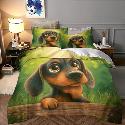 Housse de couette teckel anti-plis grand lit microfibre douce 3D