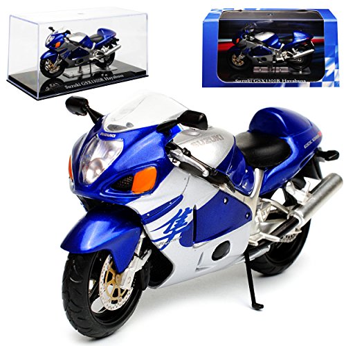 Ixo Suzuki GSX1300R Hayabusa Blau Silber mit Sockel und Vitrine 1/24 Atlas Modell Motorrad