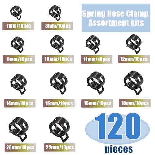 Image of Tnisesm 121Pcs 6-22mm Spring Hose Clamp Assortment Kits with Swivel Flat Band Fuel Hose Clamp Plier, Silicone Vacuum Hose Action Pipe Clamp Low Pressure Air Clip Clamp Hoses Clamps sleeving(Black)