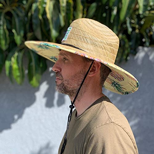 Image of COR Surf Straw Hats for Men and Women Classic Lifeguard Sun Hat with UPF 50+ Cloth Printed Under The Beach Hat