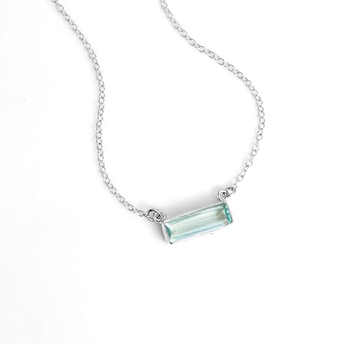 Miniatura 4 de Adira Series Horizontal Gemstone Bar Necklace, Personalized with Name or Birthdate, Custom Birthstone Necklace (Blue Topaz)