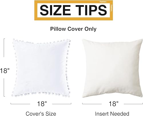Miniatura 5 de Top Finel juego de 2fundas de almohada decorativas con pompones, de terciopelo suave, lisas, para sofá, dormitorio o automóvil, 18 x 18pulgadas,
