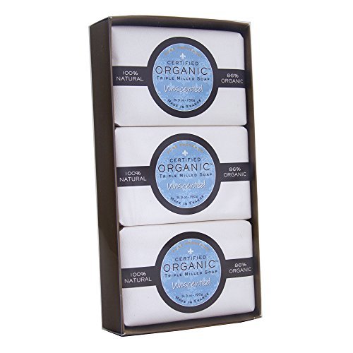 Pure Provence Certified Organic Triple Milled Unscented Soap | Shea Butter | Sensitive Skin | Extra-Gentle Luxury Full Size Bar | Made in France | 5.3oz (150g) Soaps (3 Bars)