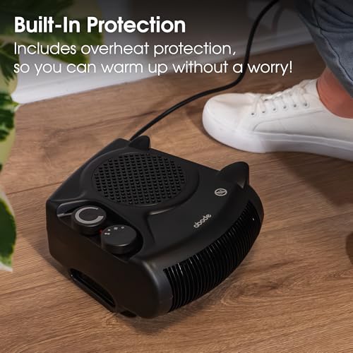 Abode, AFH1001B, Horizontal And Vertical Fan Heater With 2Kw Power, 2 Heat Settings, Overheat Protection, Adjustable Thermostat, 20M2 Room Size In Black - 7