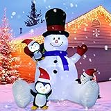 Muñeco de nieve inflable gigante de Navidad: Una gran muñeco de nieve con pingüino inflable de 7 pies / 213 cm te saluda cuando llegas a la puerta, se autoinflará en segundos cuando el soplador funcione, También es fácil de desinflar y almacenar. El muñeco de nieve inflable es la decoración navideña inflable más grande y atractiva que existe.