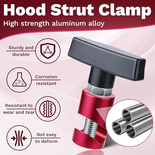 Image of ecocstm 2 PCS Car Hood Prop Struts Clamp, Hood Strut Clamp, Car Hood Holder | Lift Support Retaining Clip, 0.43 Inch Hood Lift Support Clip for Car, Automotive Tools for Tailgate Hatch Car Trunk (Red)