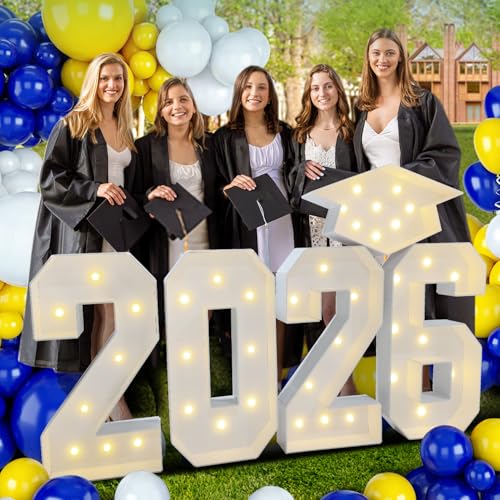 2026 Graduation Party Decorations - 2.3FT Pre-Cut 2026 Marquee Numbers Sign with Light - Mosaic Foam Board Includes Glue Gun Balloons for Kindergarten Preschool College Prom