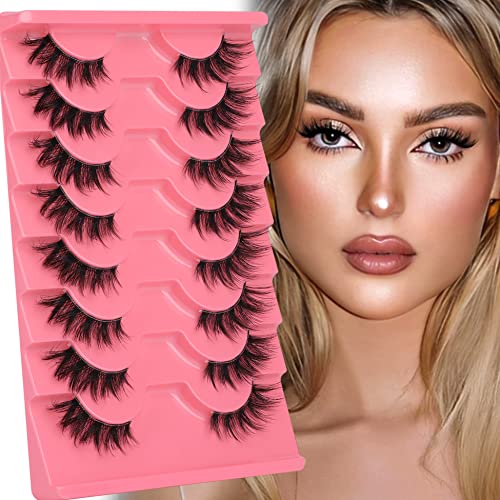 Half Lashes Natural Clear Band Eyelashes 3 4 False Lashes Wispy Fluffy Fox Style Half Eyelashes 8 Pairs Half Fake Eyelashes Pack #TOP5