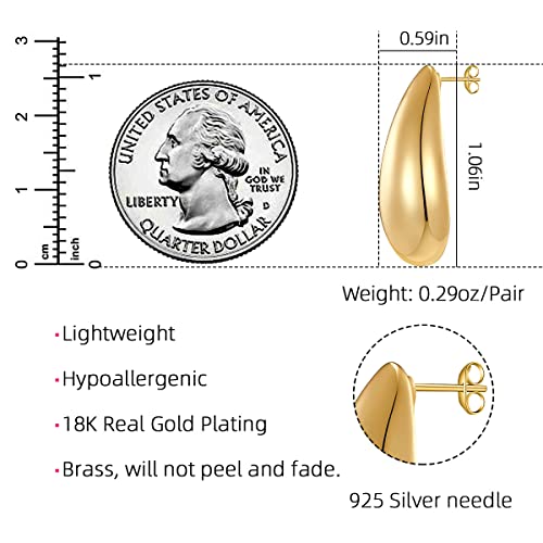 Chunky Gold Hoop Earrings for Women, Lightweight Teardrop Hoops Earrings with 18K Real Gold Plated, Hypoallergenic Earrings Waterdrop Hollow Open Jewelry for Women4
