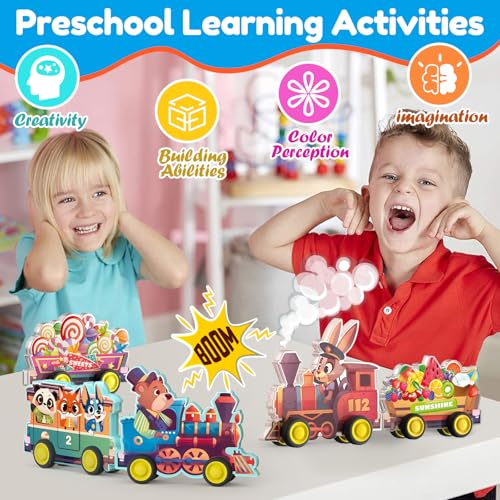 Oriate Rolling Magnet Train Set for Magnetic Tiles, 5pcs Magnet Tiles Toy Train for Road Magnetic Tiles, Free Wheel Animal Vehicles for City Magnetic, Kids Christmas Town Magnetic Tile Accessory - Image 3