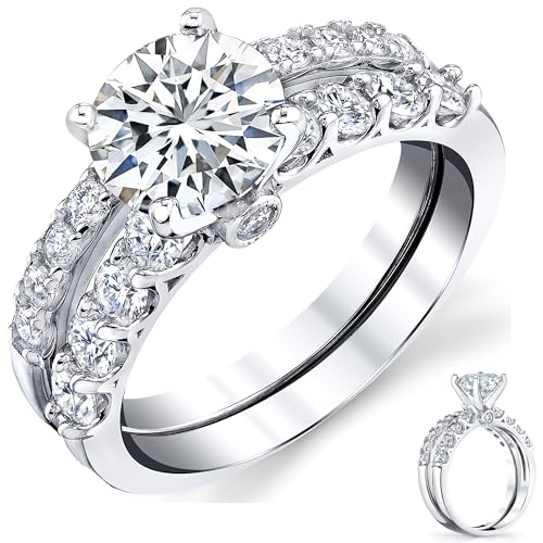 Metal Masters Co. 2.4Ct. Round Moissanite Bridal Set Wedding Engagement Ring 18K White Gold Over Sterling Silver