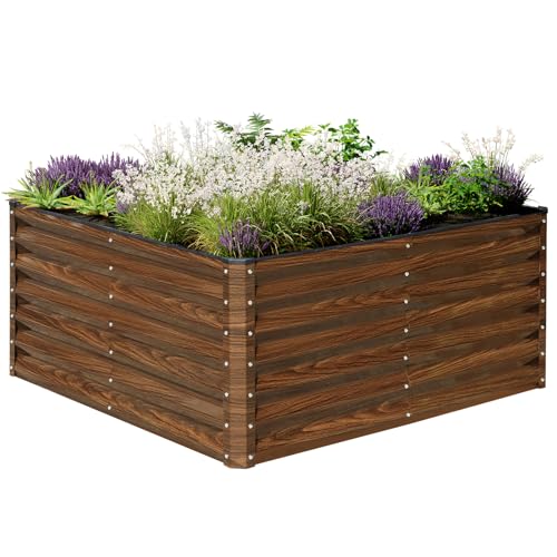 SnugNiture Galvanized Raised Garden Bed 4x4x2FT Outdoor Large Metal Planter Box Steel Kit for Planting Vegetables Flowers