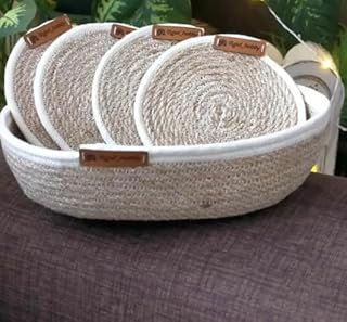 وعاء تخزين من الحبال القطنية، 17 سم × 5 سم، قابل للغسل، ابيض