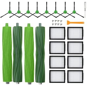 Loveco 20 Stück Ersatzteile Kompatibel für iRobot roomba E I & J Serie, i7 i7+ i3 i3+ i1 i1+ i2 i4 i5 i5+ i6 i8 i8+ j7 j7+ j8 j8+ j6 j6+ j5 j5+, E5 E6, 2 Satz Gummibürsten, 8 Filter, 8 Seitenbürsten
