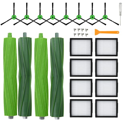 Loveco 20 Stück Ersatzteile Kompatibel für iRobot roomba E I & J Serie, i7 i7+ i3 i3+ i1 i1+ i2 i4 i5 i5+ i6 i8 i8+ j7 j7+ j8 j8+ j6 j6+ j5 j5+, E5 E6, 2 Satz Gummibürsten, 8 Filter, 8 Seitenbürsten