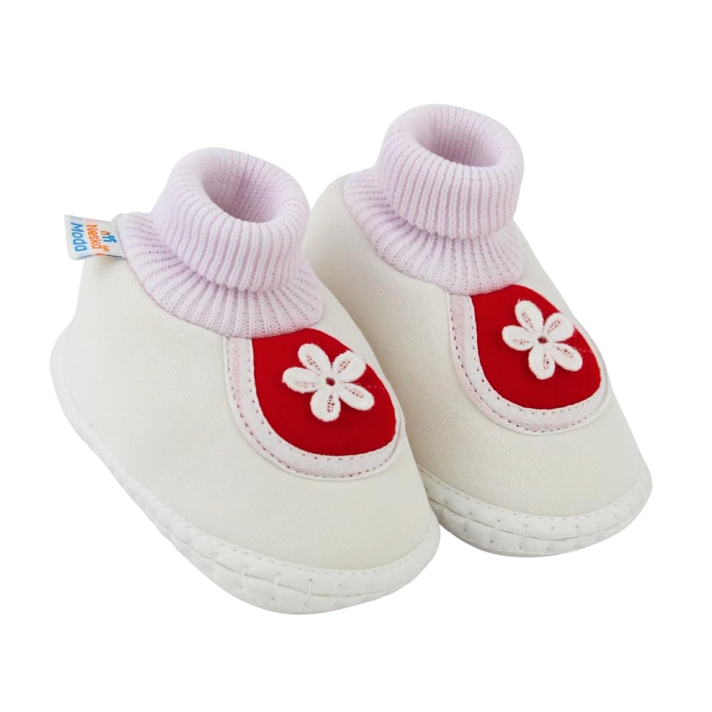 6 To 12 Months Baby Boys & Baby Girls Cotton Floral White,Red Hook & Loop Booties-BT5390-image-30