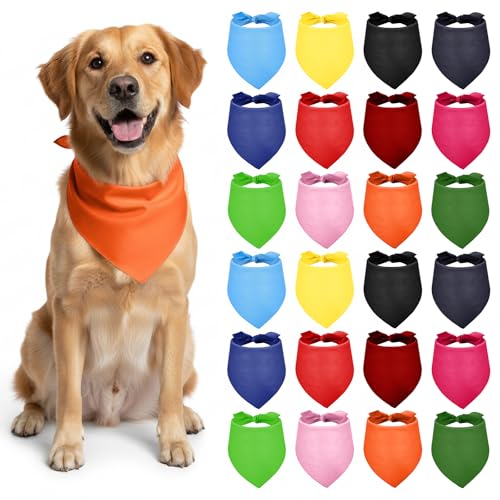 Oqqlin 24 Pcs Plain Dog Bandanas, 20 x 20 x 29 Inch Washable Blank Triangle Dog Bib Multicolor Adjustable Puppy Neckerchief Heat Transfer Dogs Bandana for Cat, Small Medium Large Dogs, Pets
