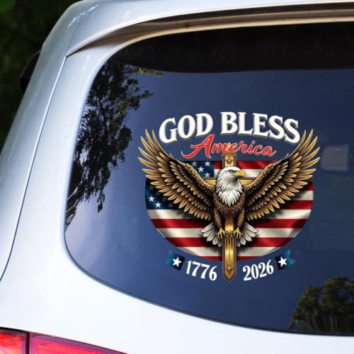 Image of 2pcs God Bless America Patriotic Bald Eagle Car Decal Sticker 1776-2026 | 250th Anniversary USA Vinyl for Car Truck Window Laptop 250 Years American Independence Bumper Stickers 10 in