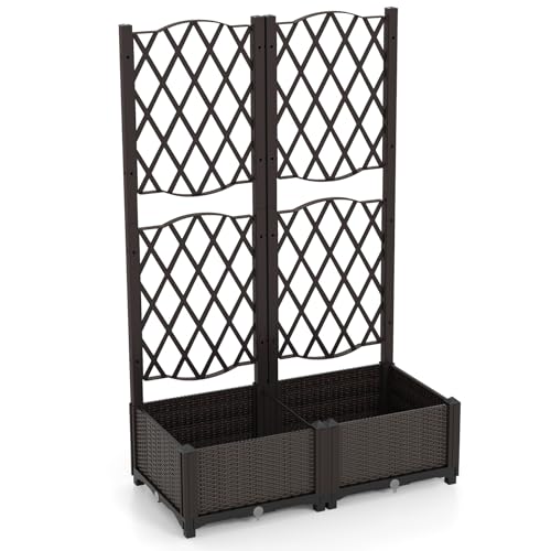 GiantexUK Garden Planter with Trellis, Raised Bed Vine Climbing Stand with Self-Watering Design & Drain Holes, Outdoor Privacy Screen Planter Box for Vegetable Flower Herb (PP Frame, 80x40x122cm)