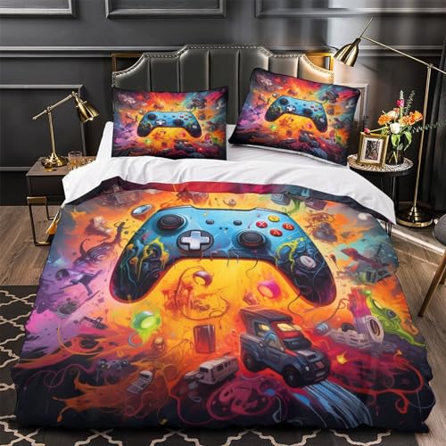 Housse de couette volcan 3D imprimé relief parure de lit 3 pièces microfibre king zippée