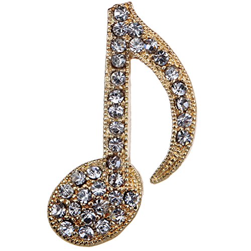 Amybria Stylish Gold Plated Full Clear Crystal Musical Note Brooch Pin Women Gift