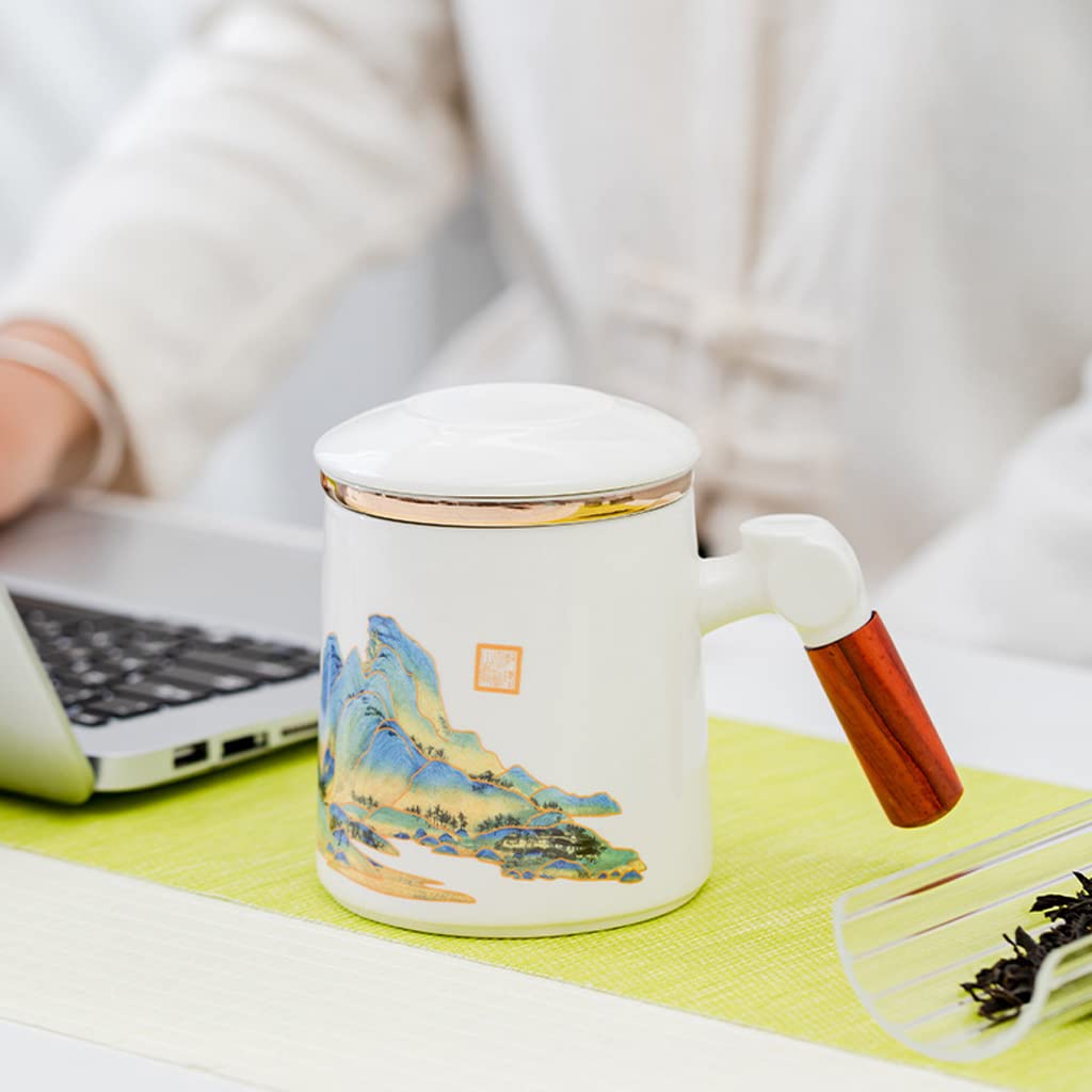 Orientalny ceramiczny zestaw do herbaty Zestaw do herbaty Ceramiczna filiżanka do herbaty z zaparzaczem i pokrywką, Porcelanowy kubek do herbaty, Idealny do biura i użytku domowego, Świetny prezent na