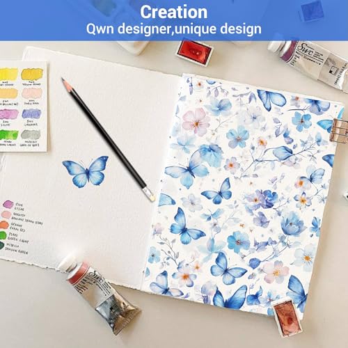 Image of Softan Full Floral Sheets, Microfiber Blue Flower Printed Fitted Sheets with Non-Slip Corner Straps and 15 inch Deep Pocket, Butterfly Patterned Cozy Bed Sheets Double Sheets & Pillowcase Sets