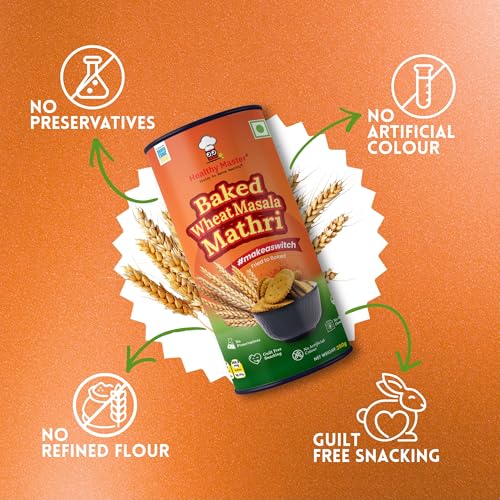 Image of Healthy Master Baked Wheat Masala Mathri 250g | No Maida | No Palm Oil | Crispy Crunchy Healthy Snack | 100% Wheat | Namkeen Mathi (Pack of 1)