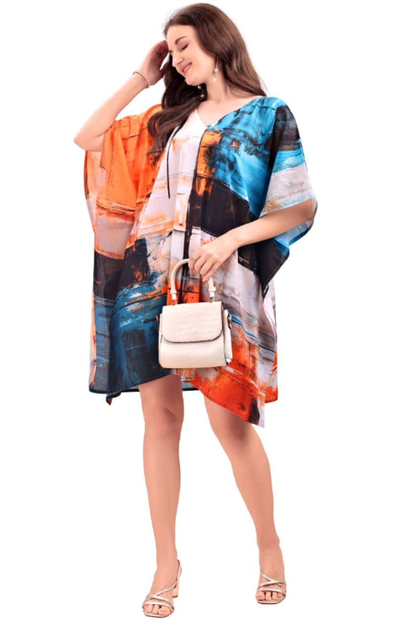 Women's Printed V-Neck Flared Sleeves Short Kaftan Kurti JKK_105 Multicolour