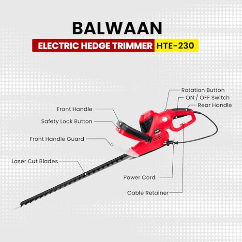Image of Balwaan Krishi Electric Hedge Trimmer | 16-Inch Blade | HTE-230 | Size | Powerful 700W Motor, Low Noise & Lightweight Design | Garden Hedge Cutter for Bushes, Shrubs & Lawn Trimming