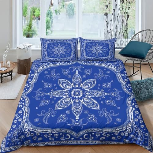 Linge de lit microfibre bleu 140x200 impression 3D cachemire - 2
