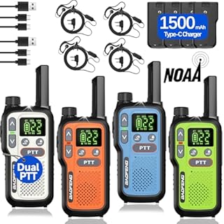 Walkie Talkies Long Range for Adults,Rechargeable Walkie Talkie 22 FRS NOAA Family Emergency Walky Talky 2 Way Radio with Earpiece 1500mAh VOX Type-C Charger for Camping Hiking Hunting Cruise,4Pack