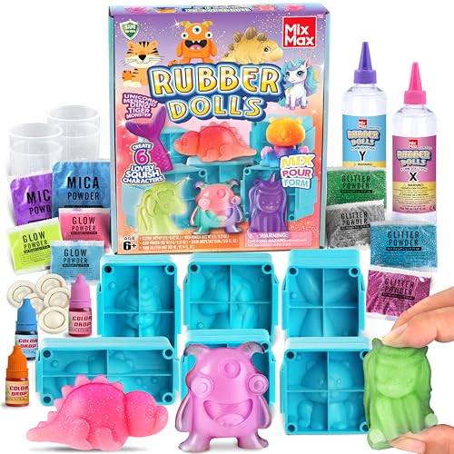 Image of MixMax Make Your Own Squishies Toys, 6 Packs Rubber Dolls Making Kit for Kids Glow Jumbo Glitter Silicone Squishy Craft Kit for Girls 6-12 Nice Boy Party Activities