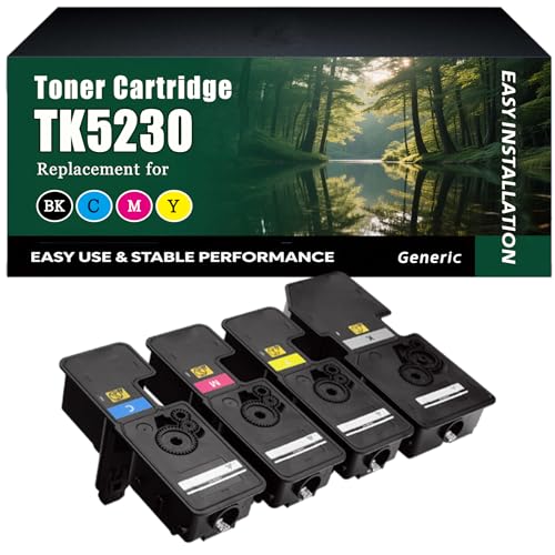 TK5230 Toner Cartridge Work for Kyocera Ecosys M5521cdn M5521cdw P5021 P5021cdn P5021cdw Printers, High-Capacity 3600 Pages, Clear lines (4-Pack BK/C/M/Y)