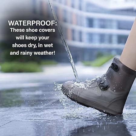 Image of New Double-Breasted Design Shoe Covers Reusable, Durable Rain Shoe Covers Easy-On and Easy-Off,Anti Slip Reusable & Foldable Shoe Covers - TPE Sole Waterproof Rain Boot Cover
