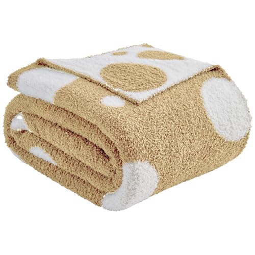 Image of CozeCube Reversible Knit Throw Blanket, Beige White Polka Dot, 60 inchx80 inch