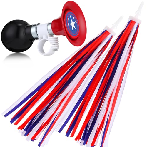 Kit décoration vélo 4 juillet rouge blanc bleu avec serpentins et klaxon Tallew