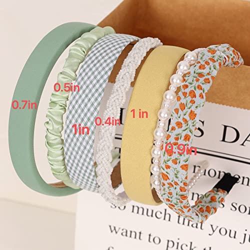 Drnytunk Headbands For Women,Pearl Headband Floral Headbands Padded Headbands For Women Vintage Wide Headband For Women Bandana Hair Accessories For Women,Green #TOP1