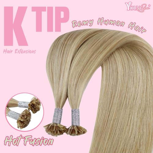 Image of YoungSee K Tip Hair Extensions Human Hair Blonde Highlight Ktip Human Hair Extensions Golden Blonde Highlight 14inch 50s /50g