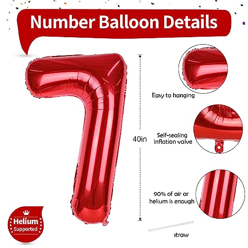 Image of Red Number 7 Balloon, 40 Inch Large Number 0-9 Set with Foil Balloons for Boys Girls 7th Birtyday Party Decoration Anniversary Graduation Celebration New Year Party for Women Men Supplies