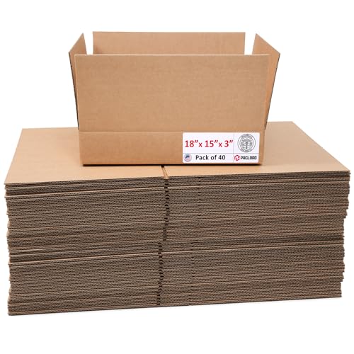 Image of Flat Cardboard Boxes 18 inchL x 15 inchW x 3 inchH (Pack of 40) - USA-Made Packing Boxes for Moving, Shipping, or Storage - USPS, UPS, FedEx Approved - Professional Packing Supplies for Moving | USA-Made Packing Boxes for Moving, Shipping, or Storage - USPS, UPS, FedEx Approved - Professional Packing Supplies