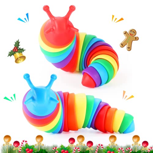 Juguetes, Toy Bonbell Juguetes Fidget Slug, 2Pzs Juguetes Sensoriales para Relajarse, Juguete Fidget Articulado 3D, Juguete Flexible para Autismo, Regalos de Navidad para...